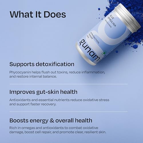 Gunam Blue Spirulina Powder (60 Servings) | USDA Organic | Superfood Powder with Phycocyanin, Protein, Amino Acids, and Iron | Antioxidant & Anti-Inflammatory | Supports Immunity, Gut & Skin Health