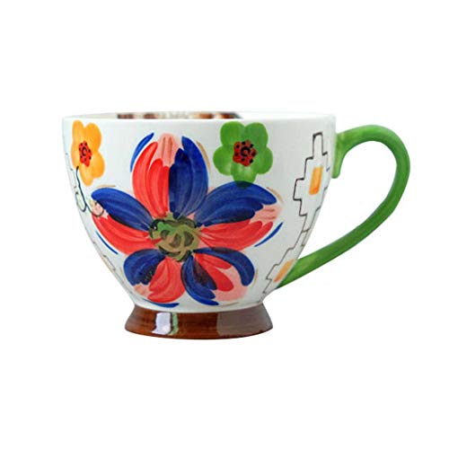 JLWM Tazones De Consomé Tazón Para Sopa Con Asa Cerámico Vidriado Americano Dibujado A Mano Jarra Taza De Desayuno La Leche Avena Cabeza Microonda-450ML