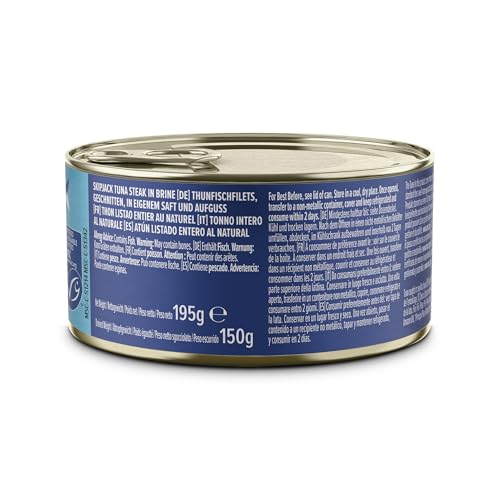 by Amazon Thunfischfilets, geschnitten, in eigenem Saft und Aufguss, 195g, 4er-Pack