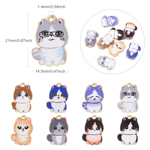 Stiesy 30Pcs Random Styles Enamel Cat Charms Pendants Color Printed Kitten Charms Cute Animal Dangle Charms for DIY Crafts Bracelet Jewelry Making - Image 2