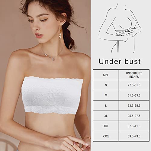 Ristake Lace Bandeau Bra, Women Bandeau Bra, Padded Strapless Brarettes Bra Seamless Bandeau Tube Top Bra For Women Dress Lace Black&White&Beige 3X-Large #TOP1