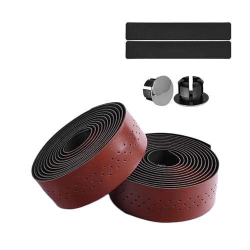 Archnote バーテープ ロードバイク 用 ブラウン レザー調 自転車 グリップ ハンドル テープ エンドキャップ エンドテープ 交換 2m 幅3cm 茶