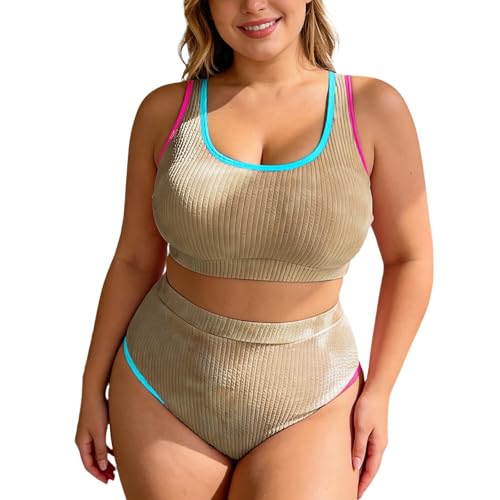 Maillot de bain deux pièces grande taille dégradé kaki XXXXL