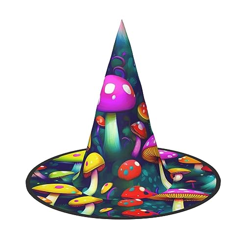Photo de HTTUP Bright Mushrooms Art Print Chapeau vintage élégant pour carnaval Halloween Chapeau adulte Accessoire de costume pour fêtes à thème