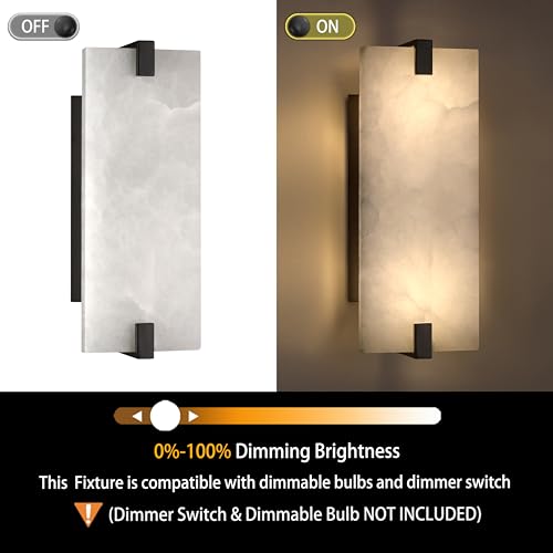 Image of 2 Pack 2 Light 12.7 inch Oval Natural Oval Alabaster Bathroom Wall Sconce Modern Concise Style Wall Light Fixture,Black Finish for Bedroom Hallway Bedside Living Room