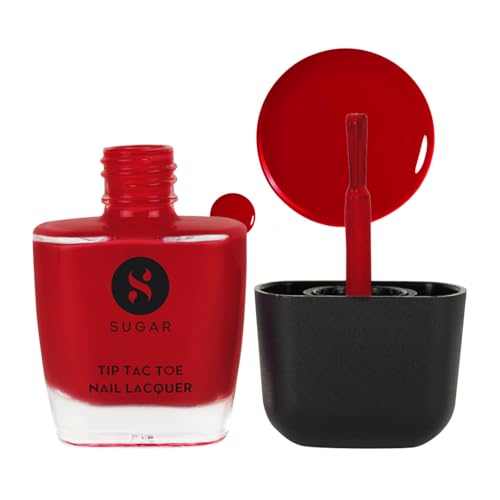 SUGAR Cosmetics Tip Tac Toe Nail Lacquer Classic | Long-lasting, 100% Chip-resistant & Glossy Finish | 10ml – 26 Red Rhapsody – 9ml
