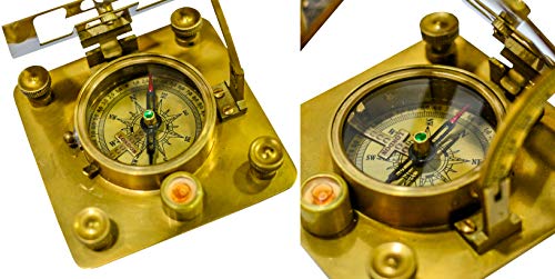 Sailor's Art Antique Brass Square Sundials With Wooden Box - Garden Dollond London - Solid Brass Nautical Sundial - Brass Anchor - Beautiful Handcrafted, Pocket Size Sun Dial Sun Clock #TOP4