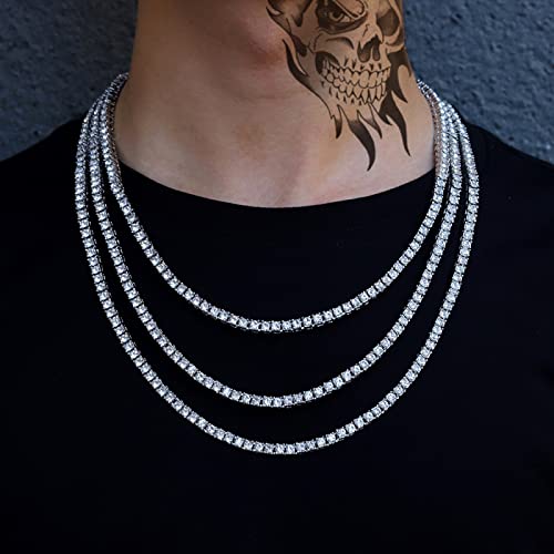 YUANYIRAN Nouveau Mode 1 Rangée Cristal Hommes Hip Hop Collier Rap Chanteur Collier Chaîne De Tennis sur Glace Collier Femmes Brillantes Collier Cadeau Cou Chaînes À Maillons Hommes Grosse Chaîne