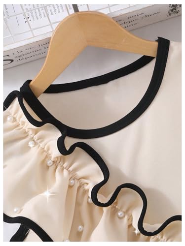 Image of OYOANGLE Girl's Pearl Beaded Asymmetrical Tank Top Ruffle Trim Sleeveless Crop Tops
