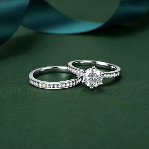 Moissanite Wedding Ring Set for Women 925 Sterling Silver with 18K White Gold Plated D Color VVS1 Clarity Travel Moissanite Engagement Rings Promise Rings with Certificate3