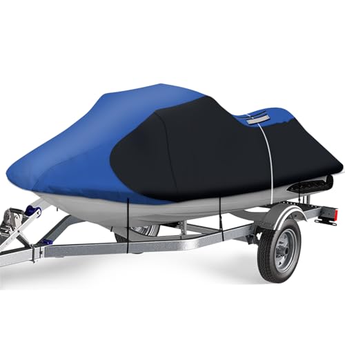 iCOVER Jet Ski Cover- Water Proof Heavy Duty Trailerable Personal Watercraft Covers for Seadoo Kawasaki Yamaha Wave Runner, Fits PWC Models Up to 135in Long