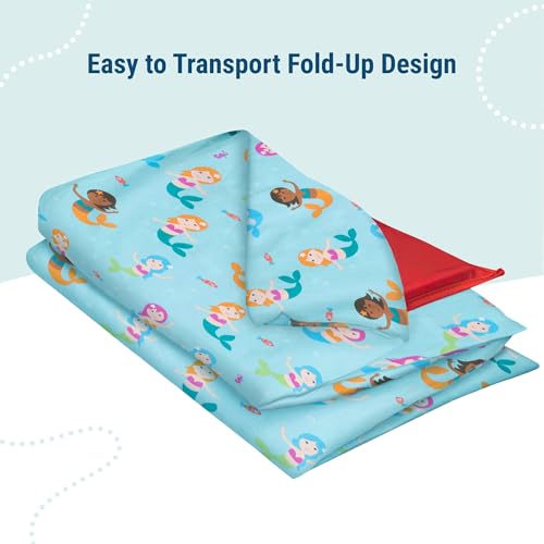 Image of Wildkin Kids Cotton Nap Mat Cover for Girls - Soft Replacement Cover with Sewn-in Flap, Fits 1.5 inch Vinyl Sleep Mats, Machine Washable, Daycare & Preschool, Ages 2-6 - Mermaids