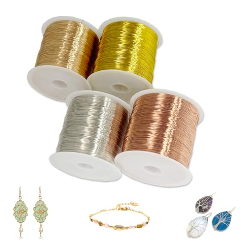WWYSSZ 4 Rollos Alambre para Cuentas 0.3 mm X 100 M, Artesanías Rebordeado Alambre de Cobre para Joyeria, Oro/Plata/Oro rosa/Cobre, para Pulseras Collares Fabricación de Joyas Decoraciones Florales