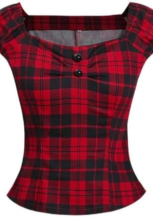 Blusa a Cuadros de Verano para Mujer, Camisas Retro Rockabilly co...