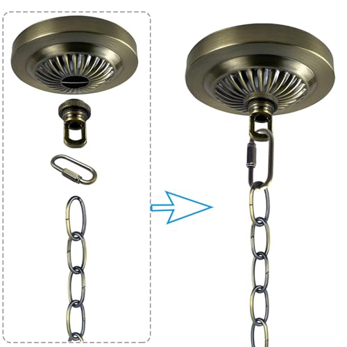 ECUDIS Light Fixture Canopy Kit, 5 Inches Diameter and 6 Feet Pendant Light Chain Includes Mounting Hardware for Chandelier or Swag Light Fixtures, Max Fixture Load of 50 Pounds (Antique Brass)