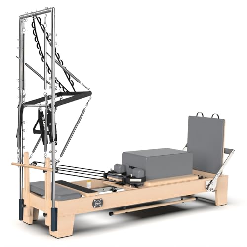 DJXIK 2-in-1 Pilates Reformer Machine, Pilates Equipment Trainer for Home and Studio, Ultrafine Leather, Adjustable Resistance System,Multi-Purpose Professional Fitness Equipment(Maple),A