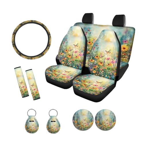 Housse de siège de voiture universelle Xoenoiee avec couvre-volant et tapis de coupe