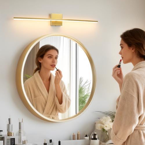 Image of Modern Bathroom Vanity Light 32 Inch, 20W Brushed Brass Bathroom Light Fixture Over Mirror, Dimmable 5CCT LED Wall Sconce Lighting for Restro