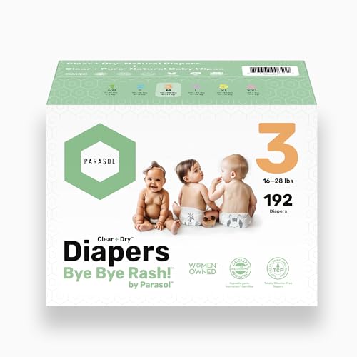 Image of Parasol Clear+Dry Disposable Diapers and Clear+Pure Wipes, RashShield Protection, Size 3 (16-28 lbs), Diaper Bundle of 192 Diapers & 240 Wipes