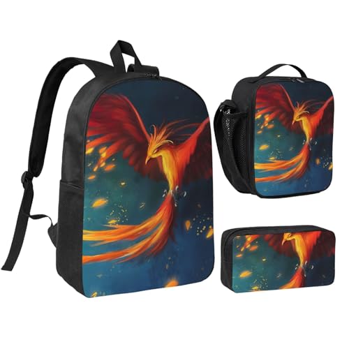 Sac à dos d'école avec boîte à déjeuner et trousse à crayons orange rouge kit scolaire complet