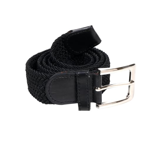 TZ Promise Men's Stretch Braided Belt – Elastic Woven Web Belt with Faux Leather Tip for Casual (Black, X-Large (41