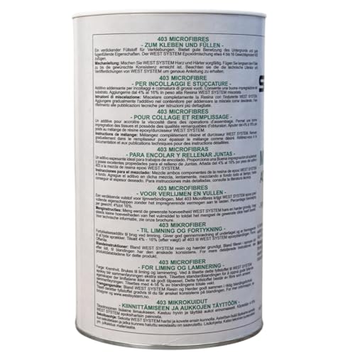 WEST SYSTEM 403 Microfibres Filler 160g - Thickens Epoxy for Wood, Marine & Fibreglass Repair - Waterproof, Multi Purpose Adhesive Powder for 2 Part Epoxy - for Interior & Exterior Use