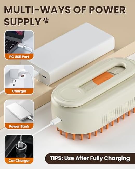 Cat Steam Brush for Shedding, Pet Steam Brush for Cats and Dog, 4 in 1 Rechargeable Cat Hair Brush, Spray Anti-Static, Massage, Cleaning, Shedding & Combing All In One, for Long & Short Haired Pets!-GCnoFkx6