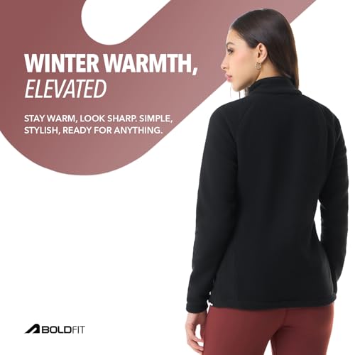 Image of Boldfit Women Polyester High Neck Winter Sweatshirt, Stylish & Warm Full Sleeve Pullover Jacket, Ultra-Soft Fabric, Tailored Fit, Cozy, Sweatshirts for Cold Weather