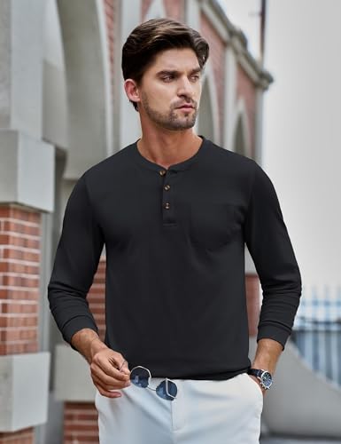 MAGNIVIT Mens Henley Shirts Long Sleeve with Pocket Fall Cotton Casual T-Shirts Plain Moisture Wicking Tee with 3 Button4