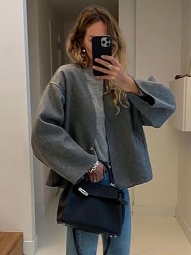 HOTIAN Women Cropped Wool Blend Coats Long Sleeve Coat Jacket Peacoat Fall Winter Outwear Overcoat2