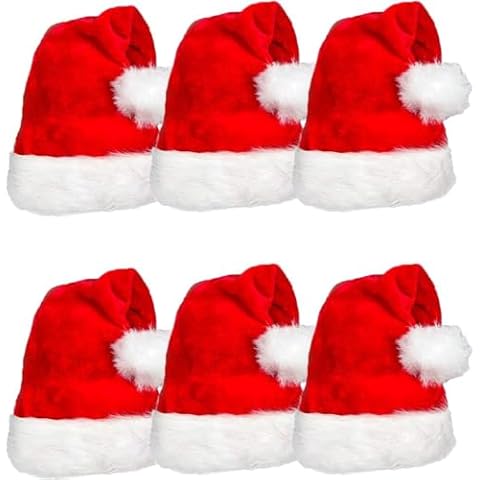 AISENO 6 Pcs Plush Santa Hats, Christmas Hats for Party, Adult size Xmas Holiday Hat for Unisex Kids Party Supplies Cover