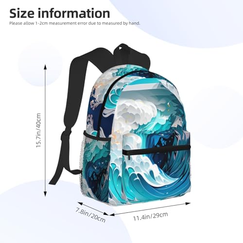 Sac à dos imprimé vagues de l'océan en toile légère et compartiment PC - 4