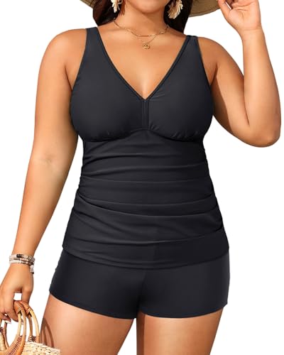 Image of Yonique Womens Plus Size Swimsuits with Shorts Tummy Control Tankini Two Piece Bathing Suits Athletic Swimwear