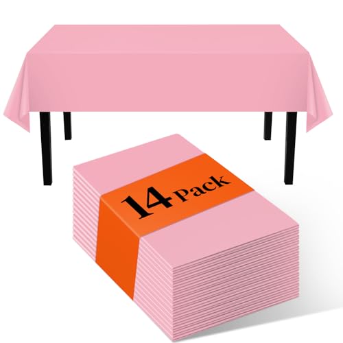 Image of Pink 14 Pack 54 x 108 Inch Plastic Tablecloths, Disposable Rectangle Tablecloth, Party Table Cover Plastic Table Cloth