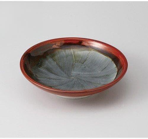 せともの本舗 Set of 3 Red Glazed Ali 7.0 Udon Plates, 8.9 x 2.3 inches (22.5 x 5.8 cm), 27.9 oz (790 g), Noodle Plate, Japanese Dishes, Japanese Tableware, Pasta, Restaurants, Commercial Use,