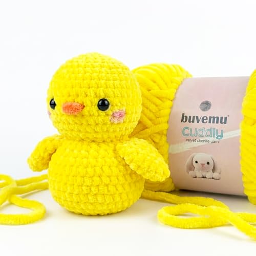 Image of Cuddly Velvet Chenille Yarn, Super Soft Fluffy Bulky for Knitting Crocheting Crafting Blanket Amigurumi, Durable for Shedding, 3.53 Ounces (100 Gram) 109 Yards (100 Meters) (Bright Yellow)