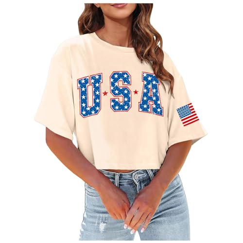 American Flag Crop Tops Women USA Crop Shirt Patriotic 4th of July Tee Memorial Day Patriotic Tshirt Girls Crop Tops
