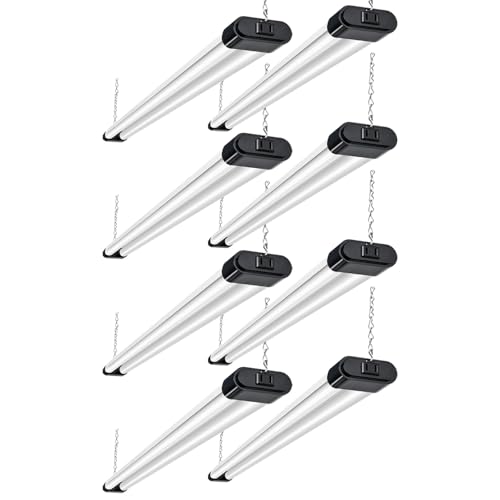 Image of hykolity 4FT Linkable LED Shop Light,44W 4600LM 5000K Daylight, Plug-in Hanging /Surface Mount Utility Light, Daisy Chain Shop Lights for Garage,Workshop,Basement,Warehouse,Utility Room,Black,8 Pack