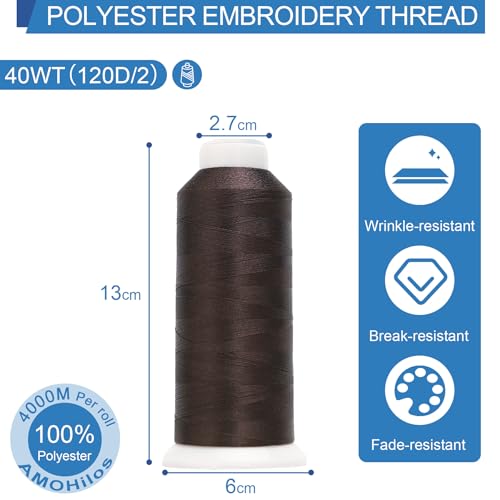 Image of High Tenacity Polyester Embroidery Machine Thread 40WT(120D /2) 4000M Per Spool for Commercial and Domestic Embroidery Machine (Dark Chocolate-1859)