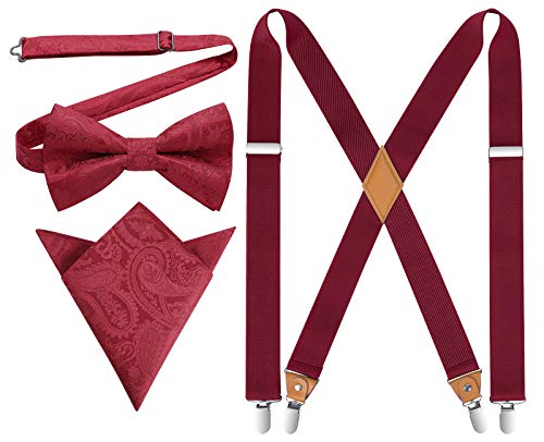 Image of HISDERN Bow Tie and Suspenders for Men Elastic X-Back Suspender and Bowtie Set Adjustable Braces for Wedding Tuxedo