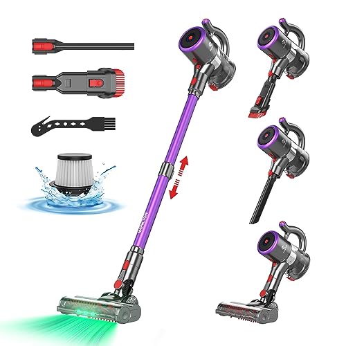 MONCTONS Cordless Stick Vacuum Cleaner-32Kpa Powerful Suction Vacuum with Brushless Motor, 8 in 1 Lightweight Vacuum with 45 Mins Runtime for Carpet Hard Floor Pet Hair, Purple