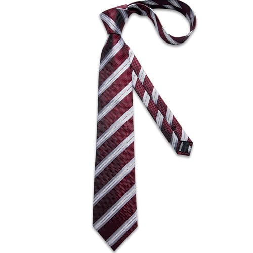 Image of DiBanGu Striped Tie Set for Men Silk Woven Plaid Necktie and Pocket Square Cufflinks Business Wedding