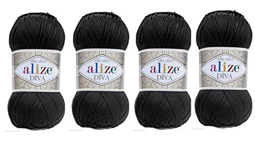 4 Balls Hand Knitting Yarn 100% Microfiber Acrylic Yarn Alize Diva Silk Effect Thread Crochet Art Lace Craft Lot of 4 skeins 400gr 1532yds (60)