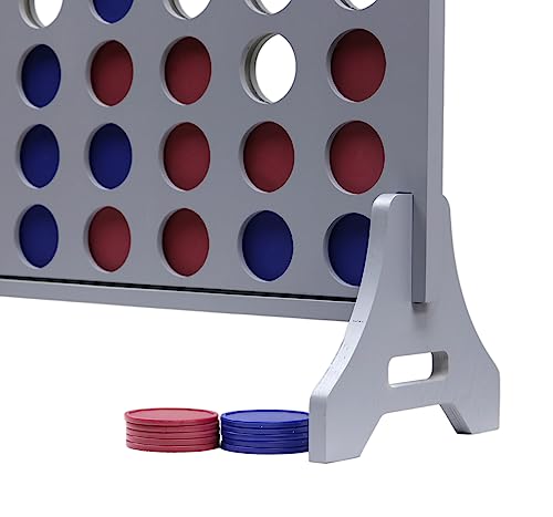 Image of Giant 4 in a Row Game for Family & Adults - Tailgating Pros Jumbo Grey Wooden Four in a Row Indoor & Outdoor Yard Game for Family Party Fun, Portable Activities for Patio, Backyard, and Camping