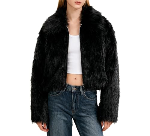Amazhiyu Pelzmantel Damen, Felljacke Kunstfell Jacke Kunstpelz Mantel Pelzjacke, Kurz Plüschmantel Wintermantel Jacken, Faux Fur Coat Mit Reißverschluss und Pockets,...