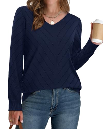 Image of WIHOLL Sweaters for Women V Neck Casual Knit Long Sleeve Tops Lightweight Pullover Clothes Fall Fashion Outfits 2026