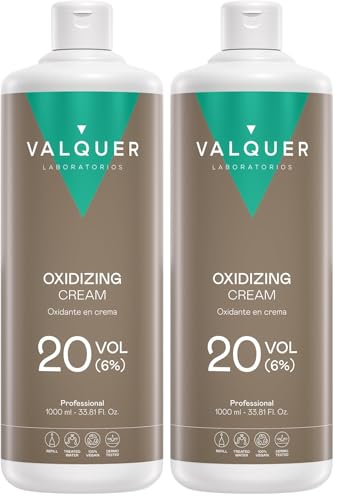 Valquer Profesional Oxigenada Estabilizada en Crema, 20 Volumenes (6%). Coloración capilar permanente. Uso profesional peluquería. Formulación vegana - 1000 Ml (Paquete de 2)