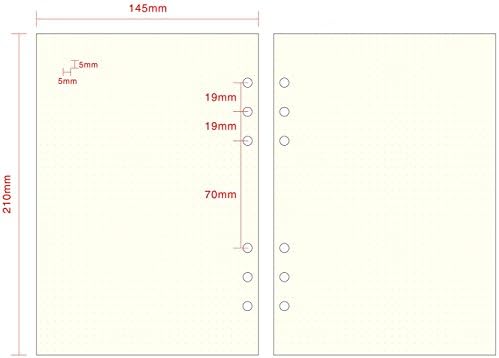 A5 6-Ring Binder/Planner Refill Paper for Filofax, 6 Hole, 100 Sheets/200 Pages, Dot Grid