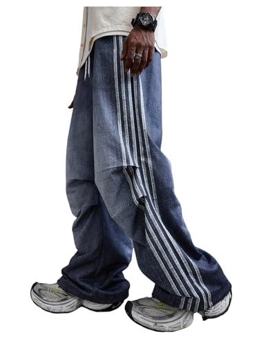 SOLY HUX Men's Striped Wide Leg Sweatpants Drawstring Elastic Waist Baggy Pants Casual Trousers Streetwear