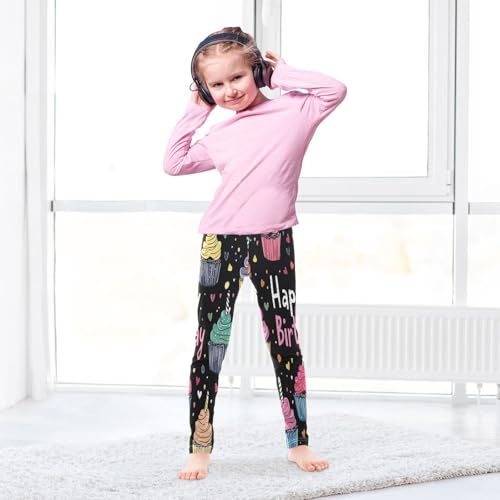 Birthday-Themed Cupcake Pattern Print Girls Leggings Yoga Workout Pants Dance Tights Kids Ankle Length4